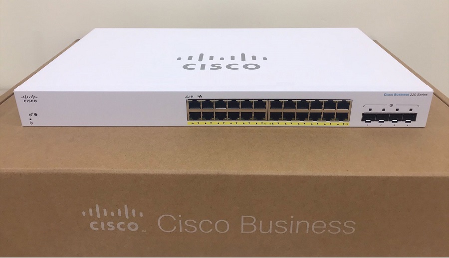 Thiết bị chia mạng Cisco CBS220 Smart 24-port GE, 382W PoE+, 4 Gigabit SFP - CBS220-24FP-4G mặt trước