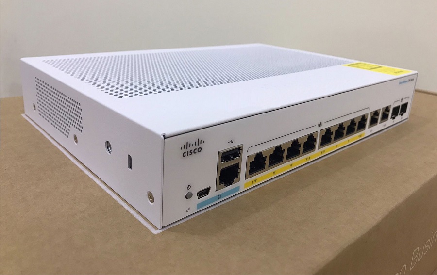 Thiết bị chuyển mạch thông minh Switch Cisco CBS250-8FP-E-2G-EU mặt nghiêng