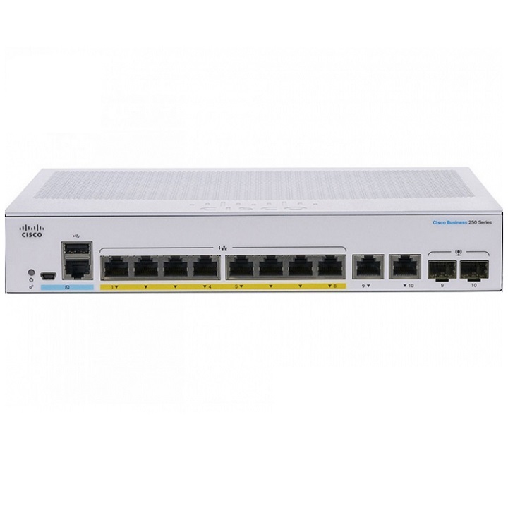 Cisco CBS250 Smart 8-port GE, Full PoE, Ext PS, 2x1G Combo - CBS250-8FP-E-2G-EU