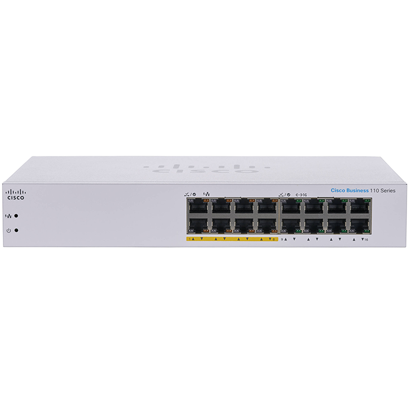 Cisco CBS110 Unmanaged 16-port GE, Partial PoE with 64W power budget - CBS110-16PP-EU