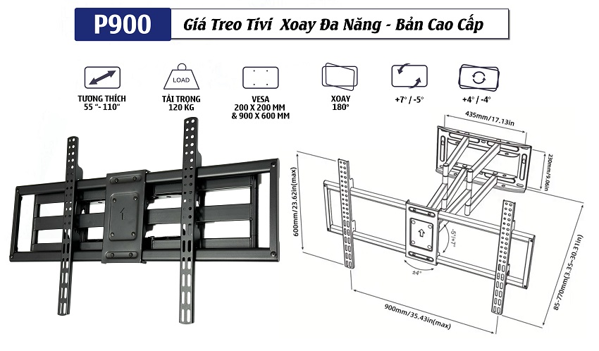 Thông số chi tiết của gia treo đa năng P900